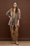 Buy_Bodhi Tree_Brown Silk, Gauze Zari, Tussar Panelled V Neck Colourblock Jacket Pant Set _at_Aza_Fashions