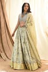 Buy_Aaryaa By Kashveen Kohli_Green Blouse Dupion And Dupatta Soft Organza, Lehenga Floral Set _at_Aza_Fashions