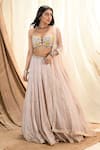 Buy_Aaryaa By Kashveen Kohli_Pink Blouse And Dupatta Net, Lehenga Georgette Mirror, Thread, Embroidered Set _at_Aza_Fashions