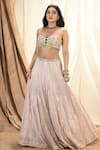 Buy_Aaryaa By Kashveen Kohli_Pink Blouse And Dupatta Net, Lehenga Georgette Mirror, Thread, Embroidered Set _Online_at_Aza_Fashions