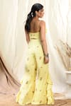 Shop_Aaryaa By Kashveen Kohli_Yellow Cotton And Mul Embroidery Thread & Sequin V Ruffle Trim Crop Top & Pant Set _at_Aza_Fashions