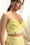 Buy_Aaryaa By Kashveen Kohli_Yellow Cotton And Mul Embroidery Thread & Sequin V Ruffle Trim Crop Top & Pant Set _Online_at_Aza_Fashions