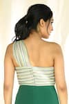 Shop_Aaryaa By Kashveen Kohli_Green Shimmer Pleated And Scuba One Shoulder Crop Top & Pant Set _at_Aza_Fashions