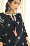 Aaryaa By Kashveen Kohli_Blue Crepe And Embroidery Floral & Asymmetric Kurta & Dhoti Pant Set_Online_at_Aza_Fashions
