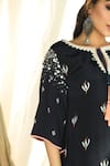 Buy_Aaryaa By Kashveen Kohli_Blue Crepe And Embroidery Floral & Asymmetric Kurta & Dhoti Pant Set_Online_at_Aza_Fashions