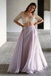 Buy_Aaryaa By Kashveen Kohli_Purple Embroidered Blouse Lehenga Set_at_Aza_Fashions