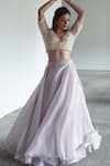 Buy_Aaryaa By Kashveen Kohli_Purple Embroidered Blouse Lehenga Set_Online_at_Aza_Fashions
