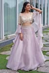 Shop_Aaryaa By Kashveen Kohli_Purple Embroidered Blouse Lehenga Set_Online_at_Aza_Fashions