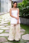 Buy_Aaryaa By Kashveen Kohli_White Kurta Raw Silk Print And Embroidery Tie & Dye Square Strappy Sharara Set _at_Aza_Fashions