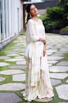 Aaryaa By Kashveen Kohli_White Kurta Raw Silk Print And Embroidery Tie & Dye Square Strappy Sharara Set _Online_at_Aza_Fashions