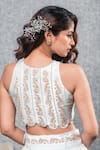 Shop_Aaryaa By Kashveen Kohli_Blue Skirt Organza And Crop Top Silk Embroidery Thread Round & Set_at_Aza_Fashions