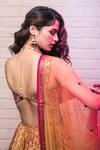 Shop_Aaryaa By Kashveen Kohli_Yellow Lehenga Silk And Dupatta Soft Net Mirror, Mukaish, Thread, Foil & Set _at_Aza_Fashions