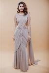 Buy_Aaryaa By Kashveen Kohli_Gold Blouse Georgette And Net, Saree Stretch Pre-draped With _at_Aza_Fashions