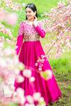 Buy_Aaryaa By Kashveen Kohli_Pink Anarkali Chanderi And Georgette & Dupatta Pepper Acrylic & With _at_Aza_Fashions