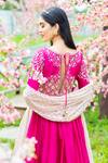 Shop_Aaryaa By Kashveen Kohli_Pink Anarkali Chanderi And Georgette & Dupatta Pepper Acrylic & With _at_Aza_Fashions