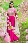 Aaryaa By Kashveen Kohli_Pink Anarkali Chanderi And Georgette & Dupatta Pepper Acrylic & With _Online_at_Aza_Fashions