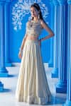 Buy_Aaryaa By Kashveen Kohli_White Georgette Thread And Mirror, Acrylic Round Embroidered Lehenga & Blouse Set _Online_at_Aza_Fashions