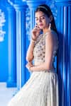 Shop_Aaryaa By Kashveen Kohli_White Georgette Thread And Mirror, Acrylic Round Embroidered Lehenga & Blouse Set _at_Aza_Fashions