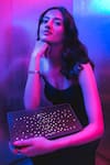 Buy_And Also_Black Embellished Luna Led Leather Clutch_at_Aza_Fashions