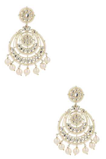 Ishhaara_Gold Plated Pearls, Diamonds And White Kundan Chandbalis Set _at_Aza_Fashions