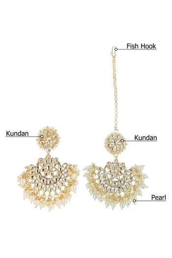 Ishhaara_Gold Plated Pearls, Diamonds And White Kundan Chandbalis Set _Online_at_Aza_Fashions
