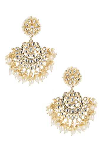 Ishhaara_Gold Plated Pearls, Diamonds And White Kundan Chandbalis Set _at_Aza_Fashions