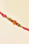 Shop_Nayaab by Aleezeh_Red Stone Temple Motif Rakhi_at_Aza_Fashions