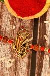 Nayaab by Aleezeh_Red Stone Temple Motif Rakhi_Online_at_Aza_Fashions