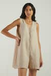 Buy_Reistor_White 100% Hemp Solid V Neck Romper  _at_Aza_Fashions