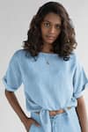 Reistor_Blue Tencel Round Twist And Sway Crop Top _Online_at_Aza_Fashions