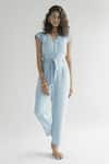 Buy_Reistor_Blue Tencel V Neck Evening Chai Jumpsuit  _at_Aza_Fashions