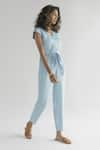 Reistor_Blue Tencel V Neck Evening Chai Jumpsuit  _Online_at_Aza_Fashions