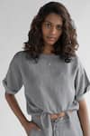 Buy_Reistor_Grey Tencel Round Twist And Sway Crop Top _Online_at_Aza_Fashions