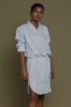 Reistor_Blue Hemp Solid Collared Neck Shirt Dress  _Online_at_Aza_Fashions