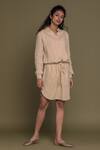 Buy_Reistor_Beige Hemp Solid Collared Neck Shirt Dress  _at_Aza_Fashions