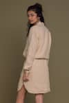 Shop_Reistor_Beige Hemp Solid Collared Neck Shirt Dress  _at_Aza_Fashions