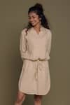 Buy_Reistor_Beige Hemp Solid Collared Neck Shirt Dress  _Online_at_Aza_Fashions