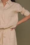 Shop_Reistor_Beige Hemp Solid Collared Neck Shirt Dress  _Online_at_Aza_Fashions