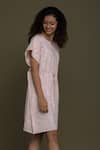 Buy_Reistor_Pink Hemp Embroidered Aari Work Notched Dress  _Online_at_Aza_Fashions