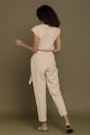 Shop_Reistor_Beige Hemp Solid V Neck Straight-leg Jumpsuit  _at_Aza_Fashions