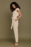 Buy_Reistor_Beige Hemp Solid V Neck Straight-leg Jumpsuit  _Online_at_Aza_Fashions