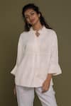 Buy_Reistor_White Hemp Solid V Neck Front Box Pleated Top  _Online_at_Aza_Fashions