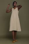 Buy_Reistor_Beige Hemp Solid V Neck Side Pocket Dress  _at_Aza_Fashions