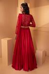 Shop_Miku Kumar_Red Net Embroidered Floral Motifs Round Flared Skirt Set _at_Aza_Fashions