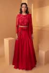 Buy_Miku Kumar_Red Net Embroidered Floral Motifs Round Flared Skirt Set _Online_at_Aza_Fashions