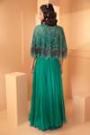 Shop_Miku Kumar_Green Net, Georgette Floral Motifs V Neck Culottes Set With Embroidered Cape _at_Aza_Fashions