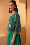Buy_Miku Kumar_Green Net, Georgette Floral Motifs V Neck Culottes Set With Embroidered Cape _Online_at_Aza_Fashions