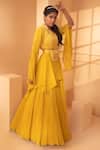 Miku Kumar_Yellow Net Embroidered Floral Motifs Notched Peplum Jacket Skirt Set _Online_at_Aza_Fashions