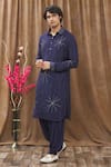 Soniya G Blue Handloom Silk Thread, Star Embroidered Kurta Set Online at Aza Fashions Soniya G_Blue Handloom Silk Thread, Star Embroidered Kurta Set_Online_at_Aza_Fashions