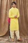 Soniya G_Yellow Lucknowi Floral, Thread Kurta And Salwar Set_Online_at_Aza_Fashions